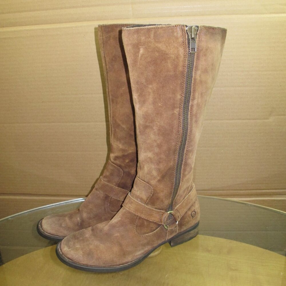 BORN Women's Boots Knee High Brown Distressed Leather 2 Buckle Women's Size 9